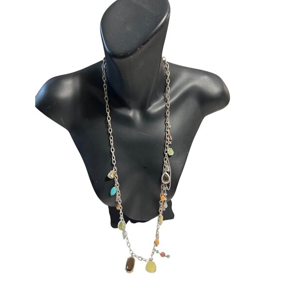 Lia Sophia Long Silver-Tone Necklace With Multicolor Gemstone Charms - Picture 6 of 6
